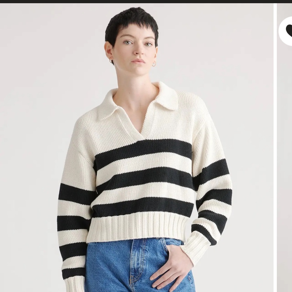 Cropped Cotton Polo Sweater